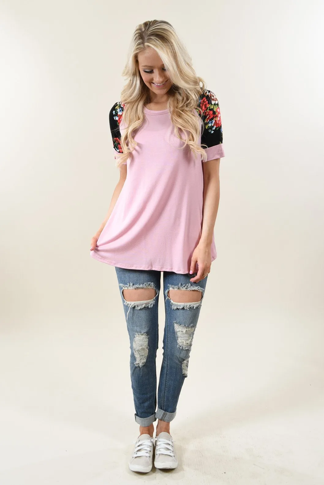 Sweet Pea Pink Floral Sleeve Top