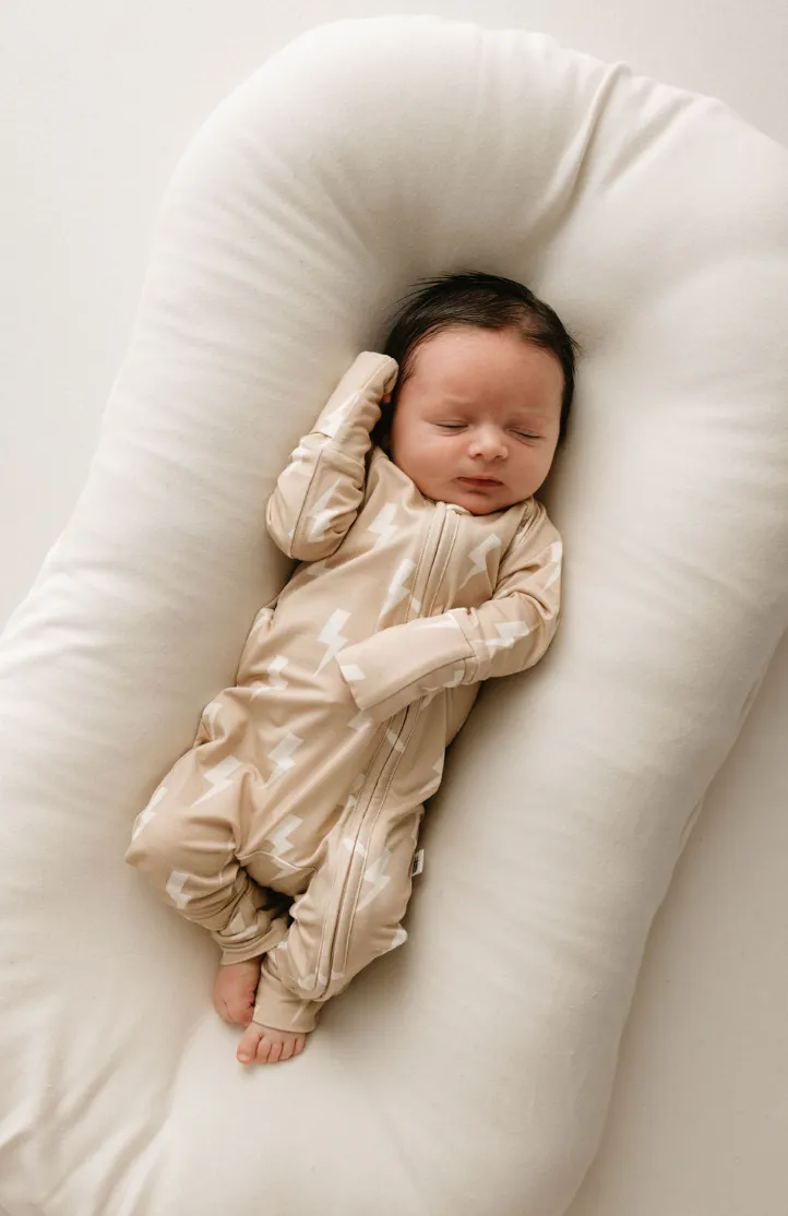 Tan & Cream Lightning Bolt | Bamboo Zip Pajamas