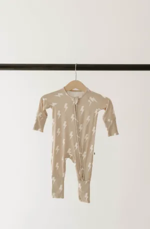 Tan & Cream Lightning Bolt | Bamboo Zip Pajamas