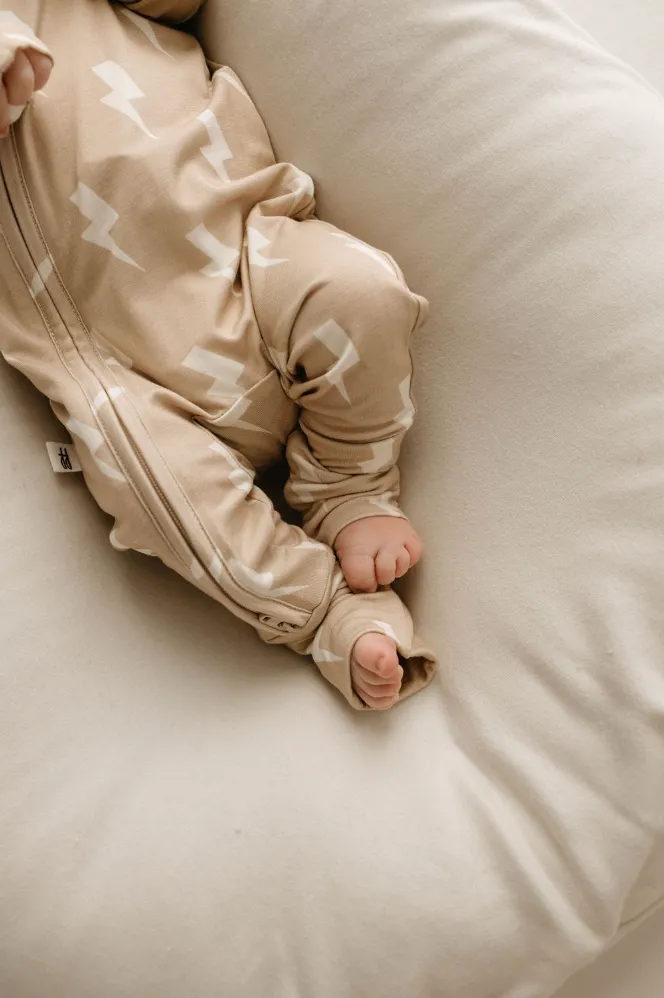 Tan & Cream Lightning Bolt | Bamboo Zip Pajamas