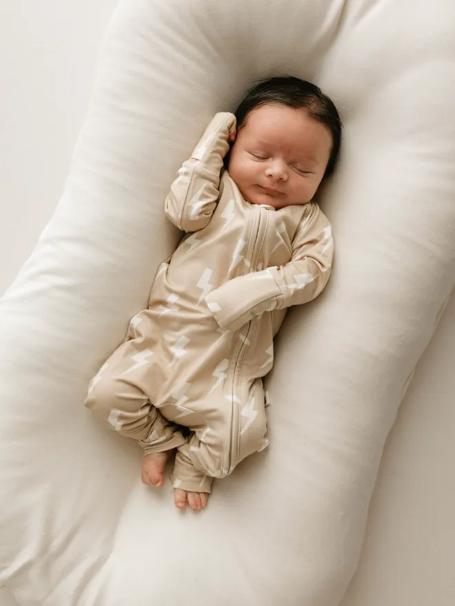 Tan & Cream Lightning Bolt | Bamboo Zip Pajamas