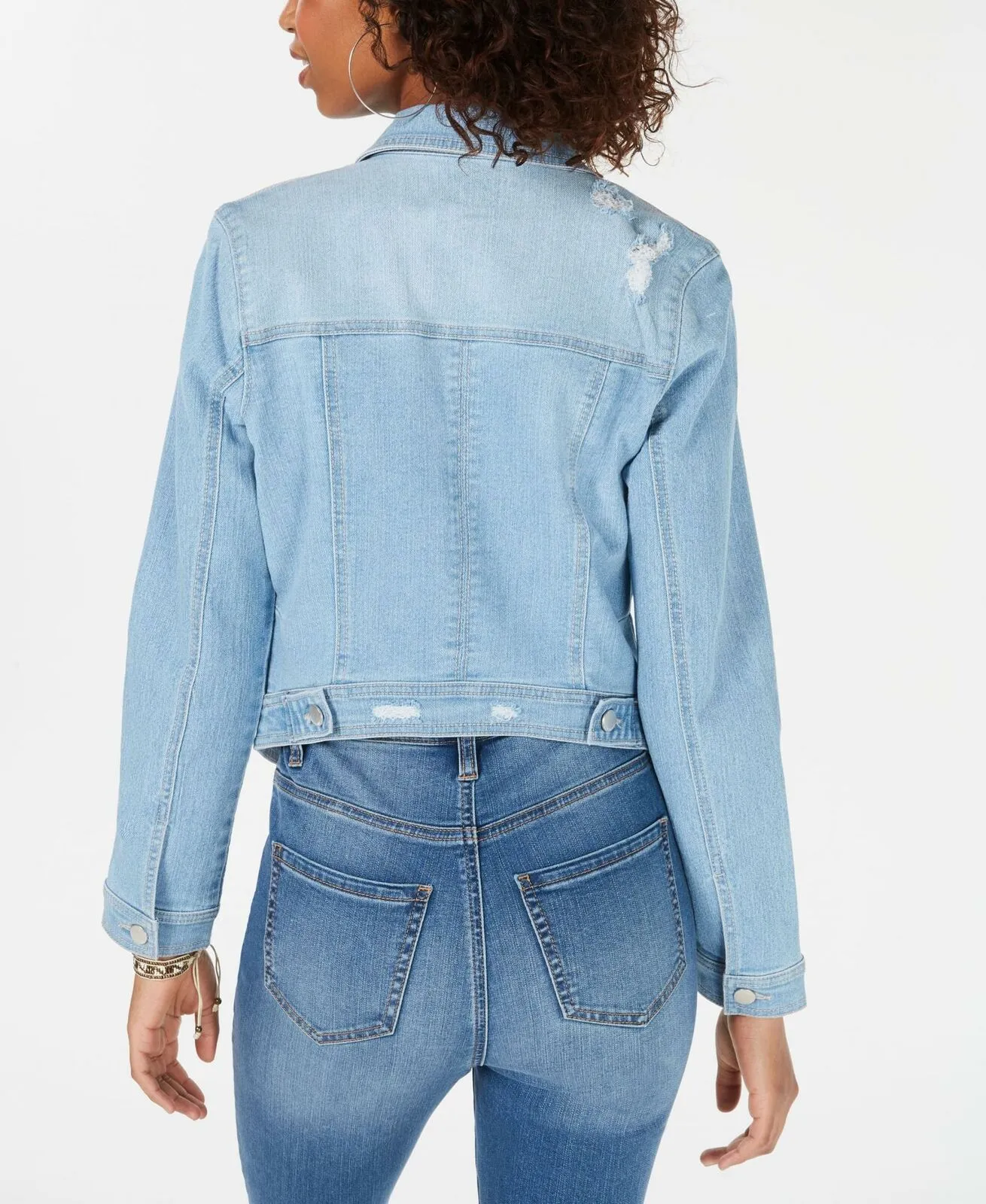 Tinseltown Women's Distressed Jean Jacket Light Blue Medium