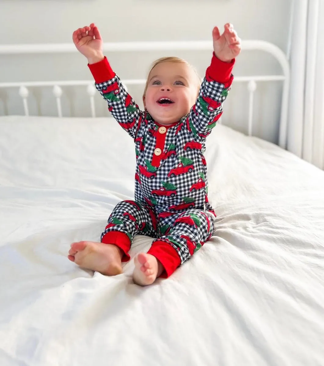 Toddler Black Buffalo Plaid with Red Truck Christmas Pajama Set