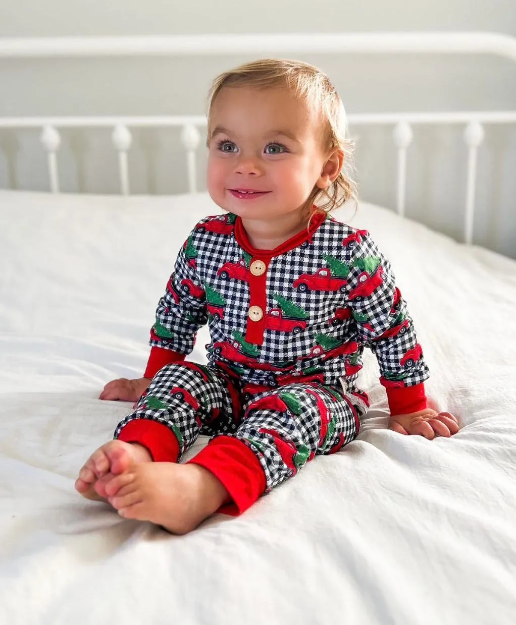 Toddler Black Buffalo Plaid with Red Truck Christmas Pajama Set