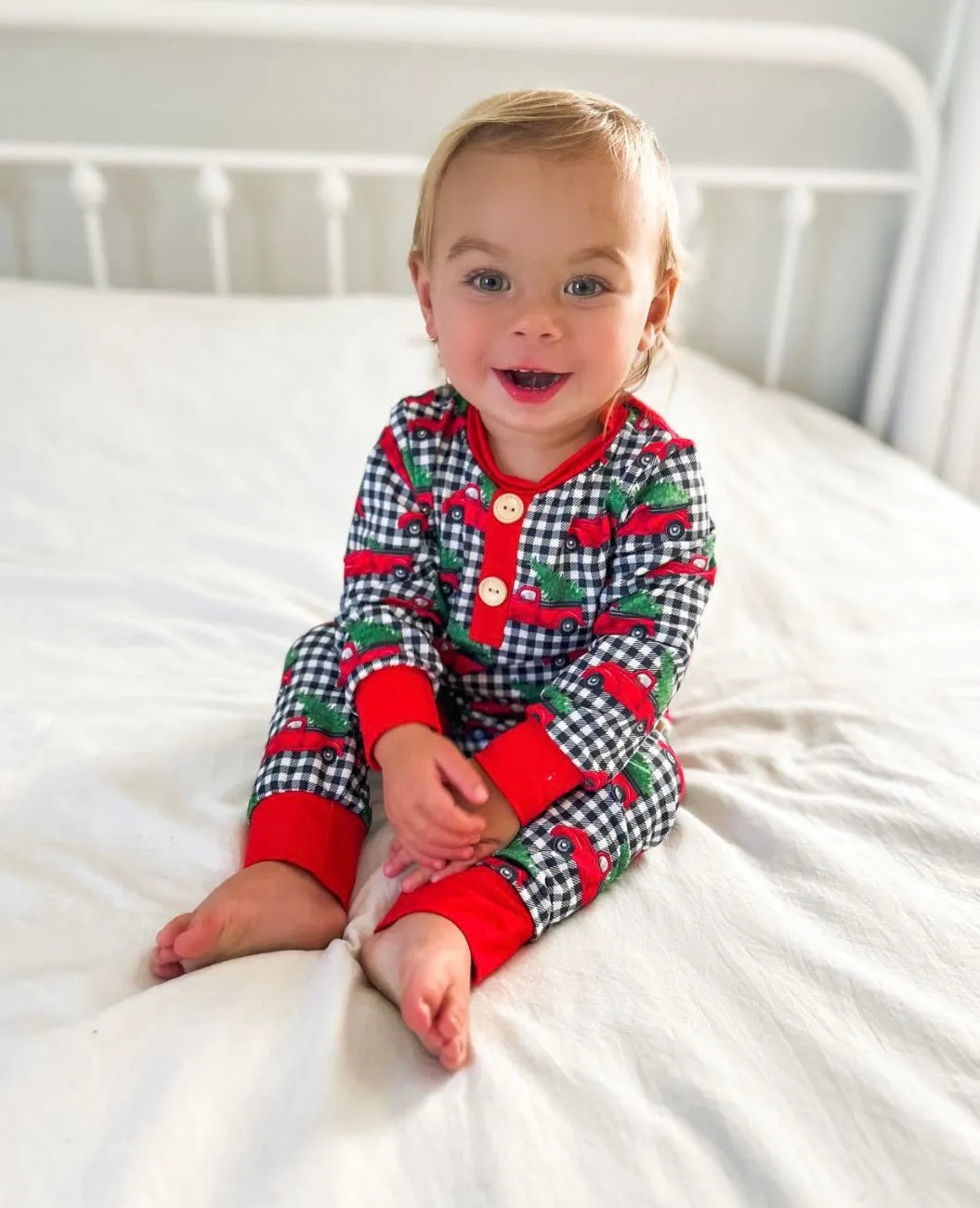 Toddler Black Buffalo Plaid with Red Truck Christmas Pajama Set