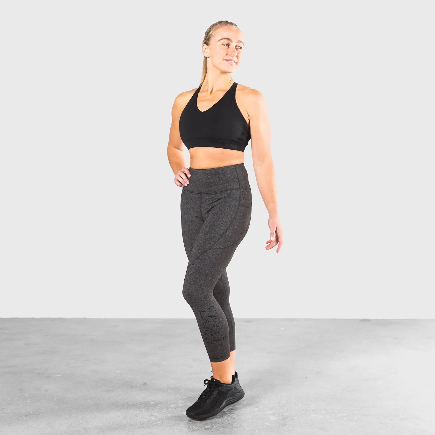 TWL - WOMEN'S ENERGY HIGH WAISTED 7/8 TIGHTS - ATHLETE - CHARCOAL MARL/BLACK