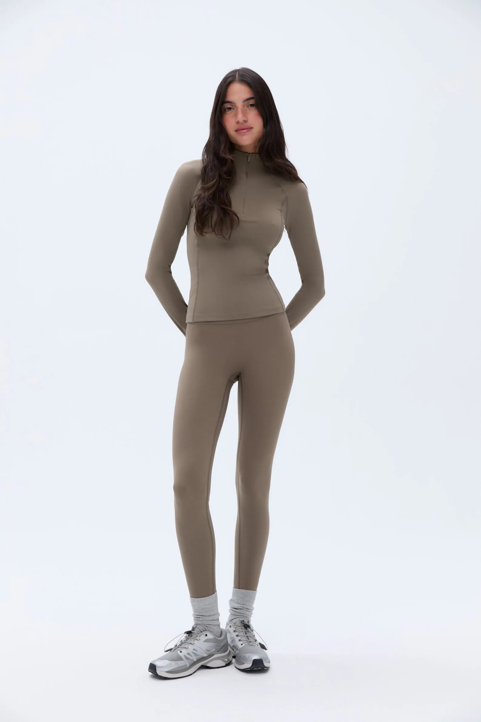 Ultimate Long Sleeve Quarter Zip Top - Cocoa Brown