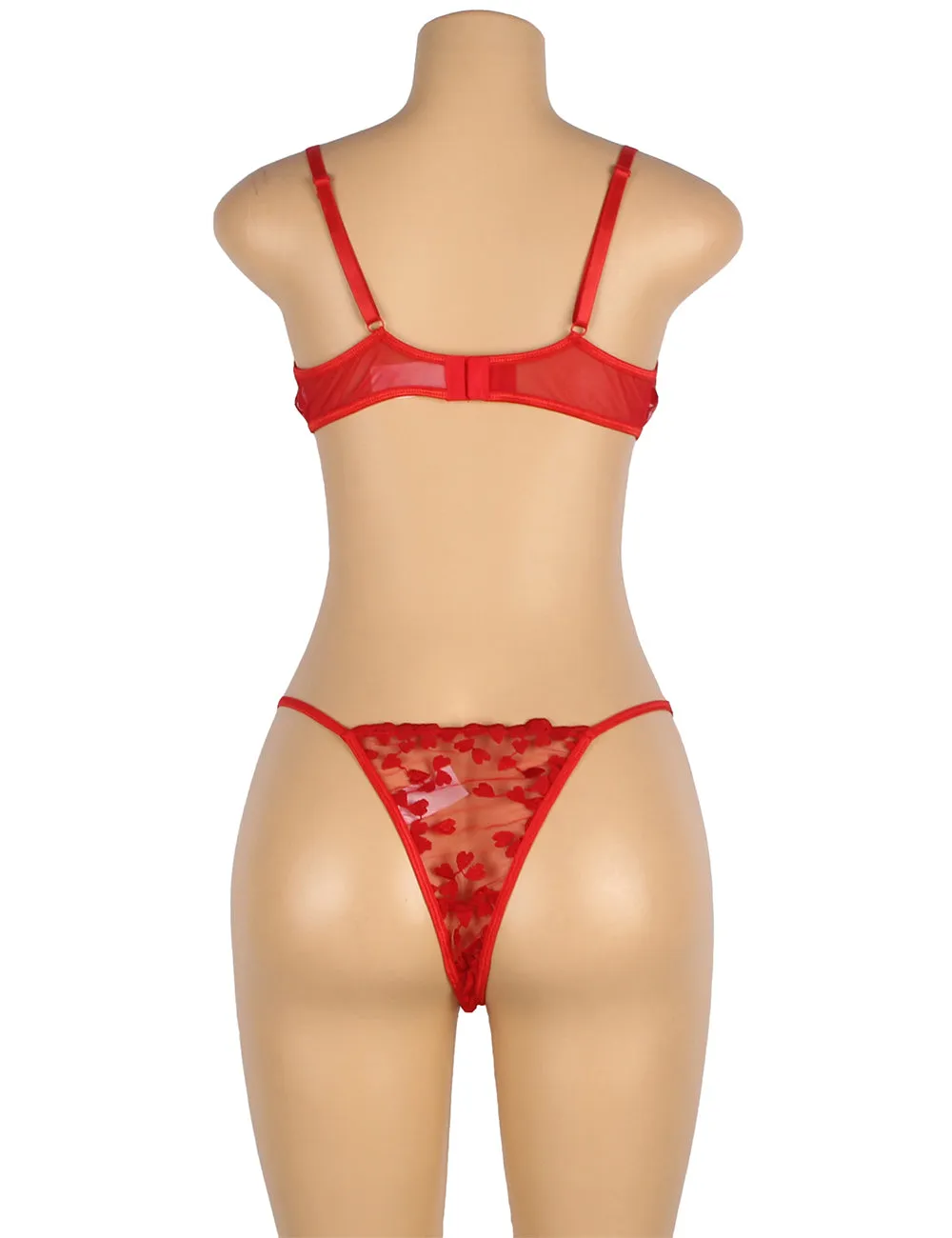 Underwire Mesh Flower Patterns Bra Set