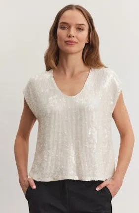 Velvet Eloire Sequin Top - Cream