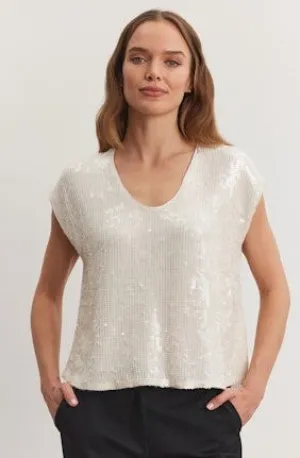 Velvet Eloire Sequin Top - Cream