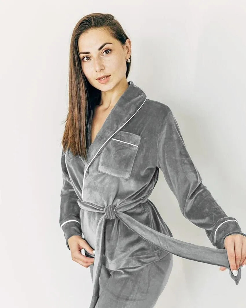 Velvet Warm Pajamas For Women Bathrobe Female Set Solid Pocket Long Sleeves