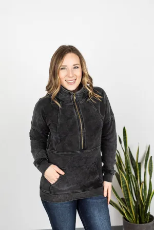 Vintage Wash HalfZip - Black