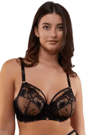 Vivian Embroidery Plunge Bra - Black