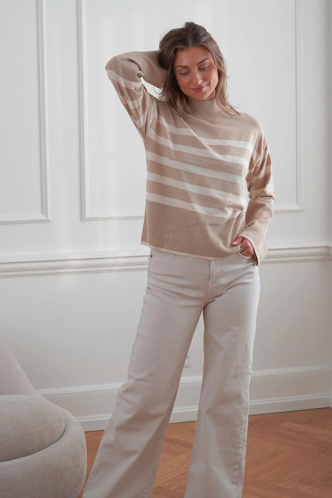 VMHappiness Trøje - Beige Med Hvide Striber