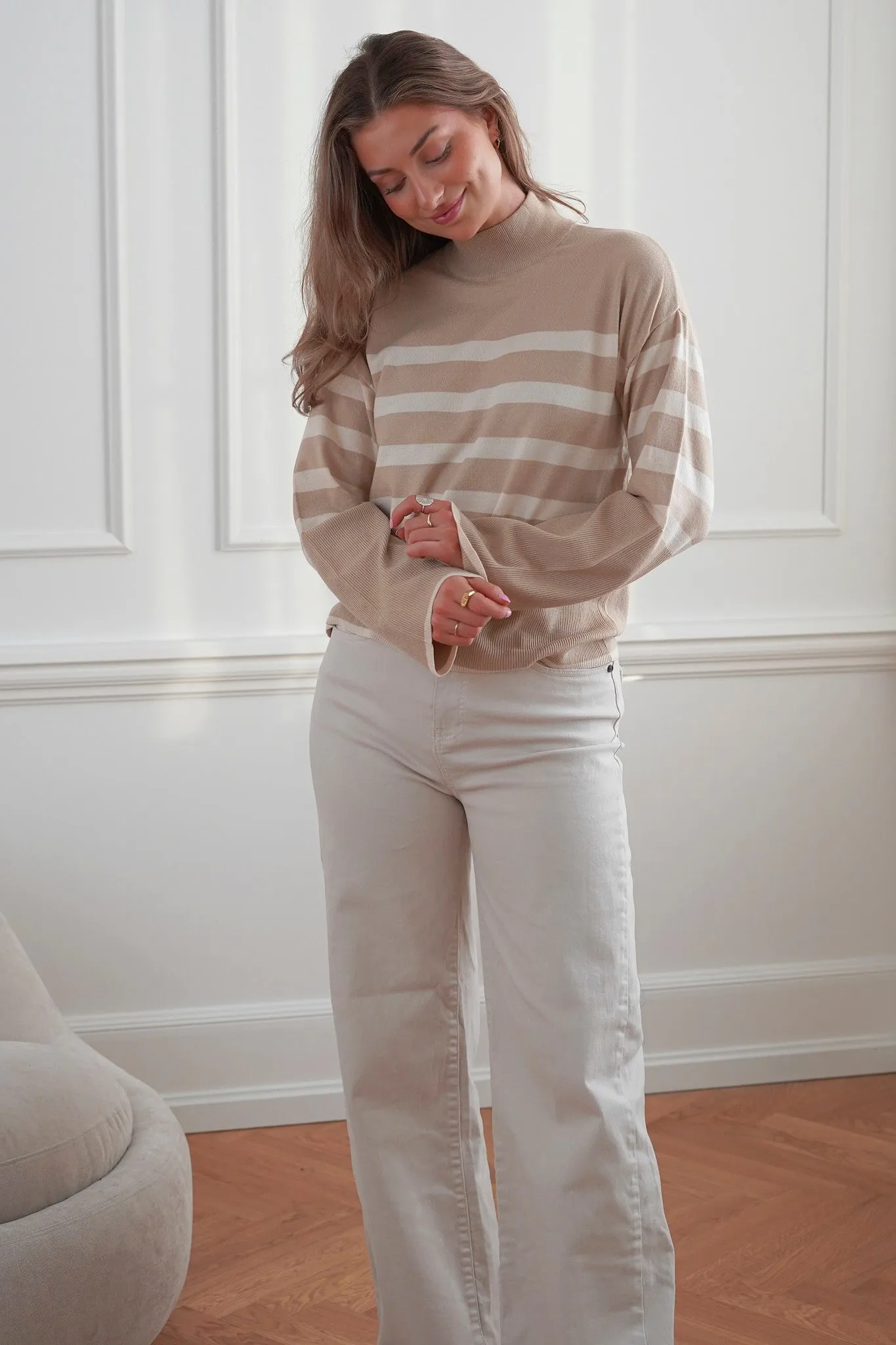 VMHappiness Trøje - Beige Med Hvide Striber