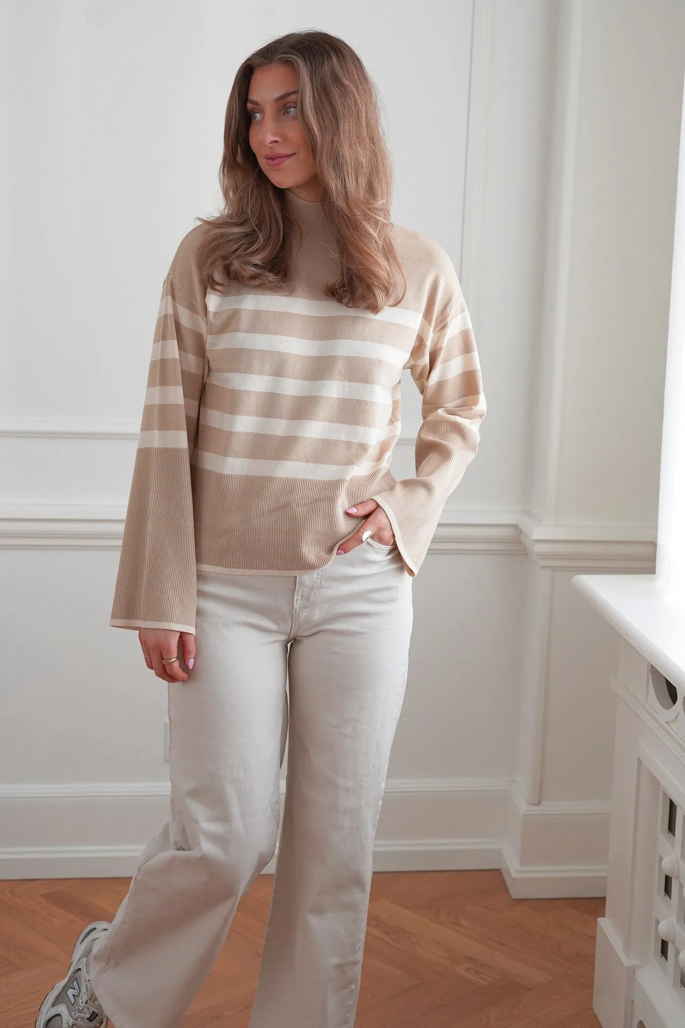 VMHappiness Trøje - Beige Med Hvide Striber