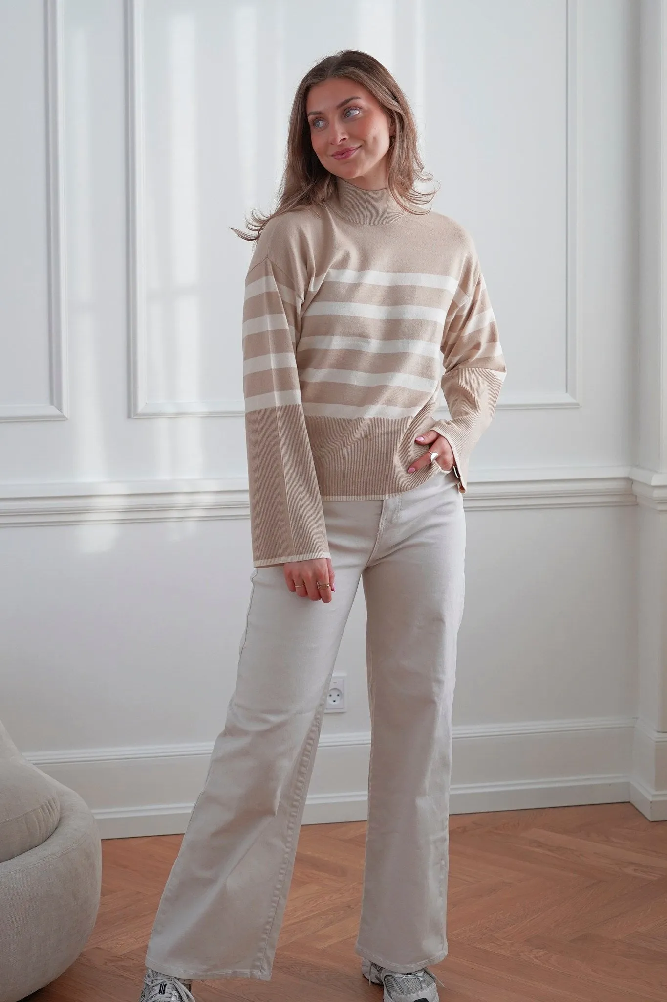 VMHappiness Trøje - Beige Med Hvide Striber