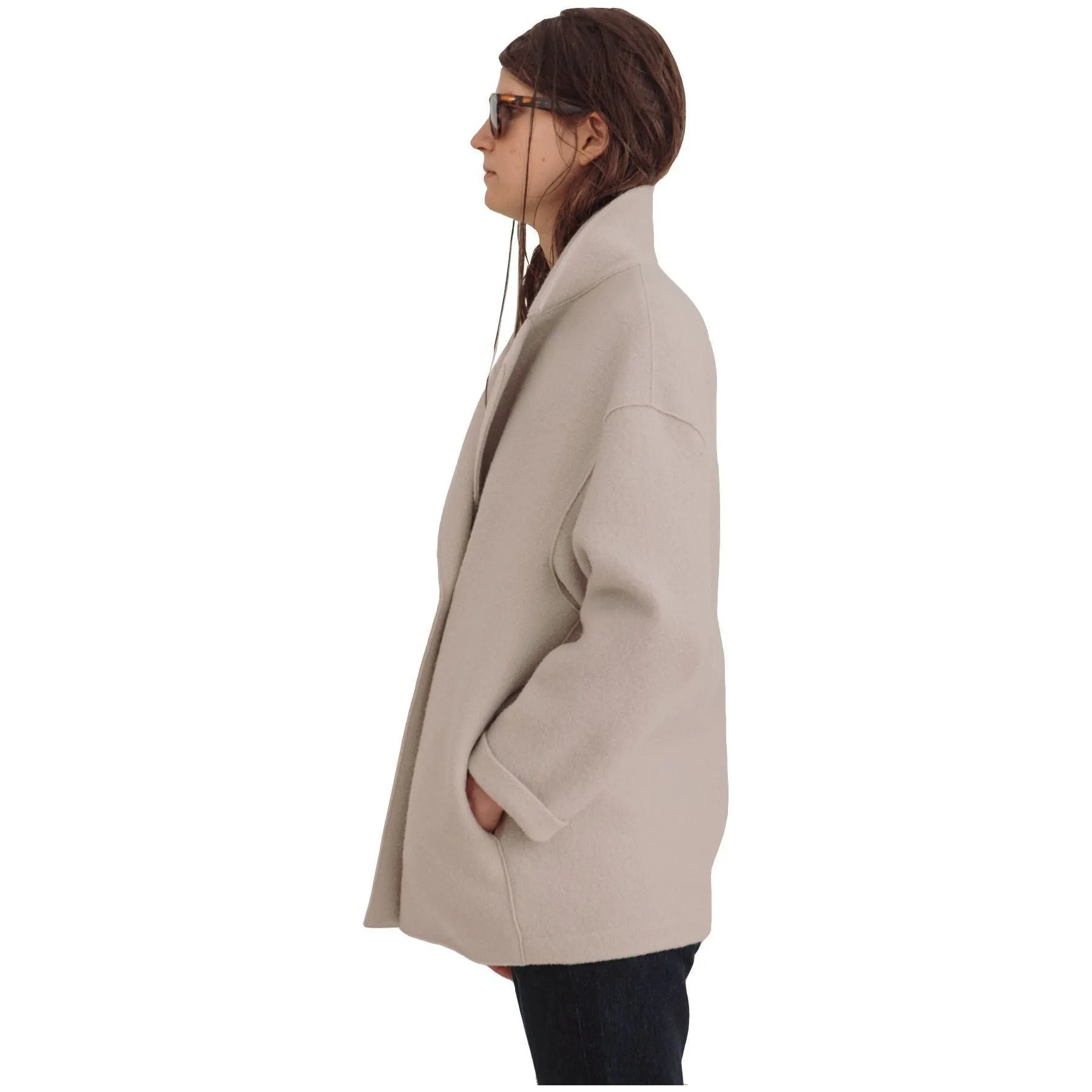 W Dropped Shoulder Double Breasted Jacket, Cream