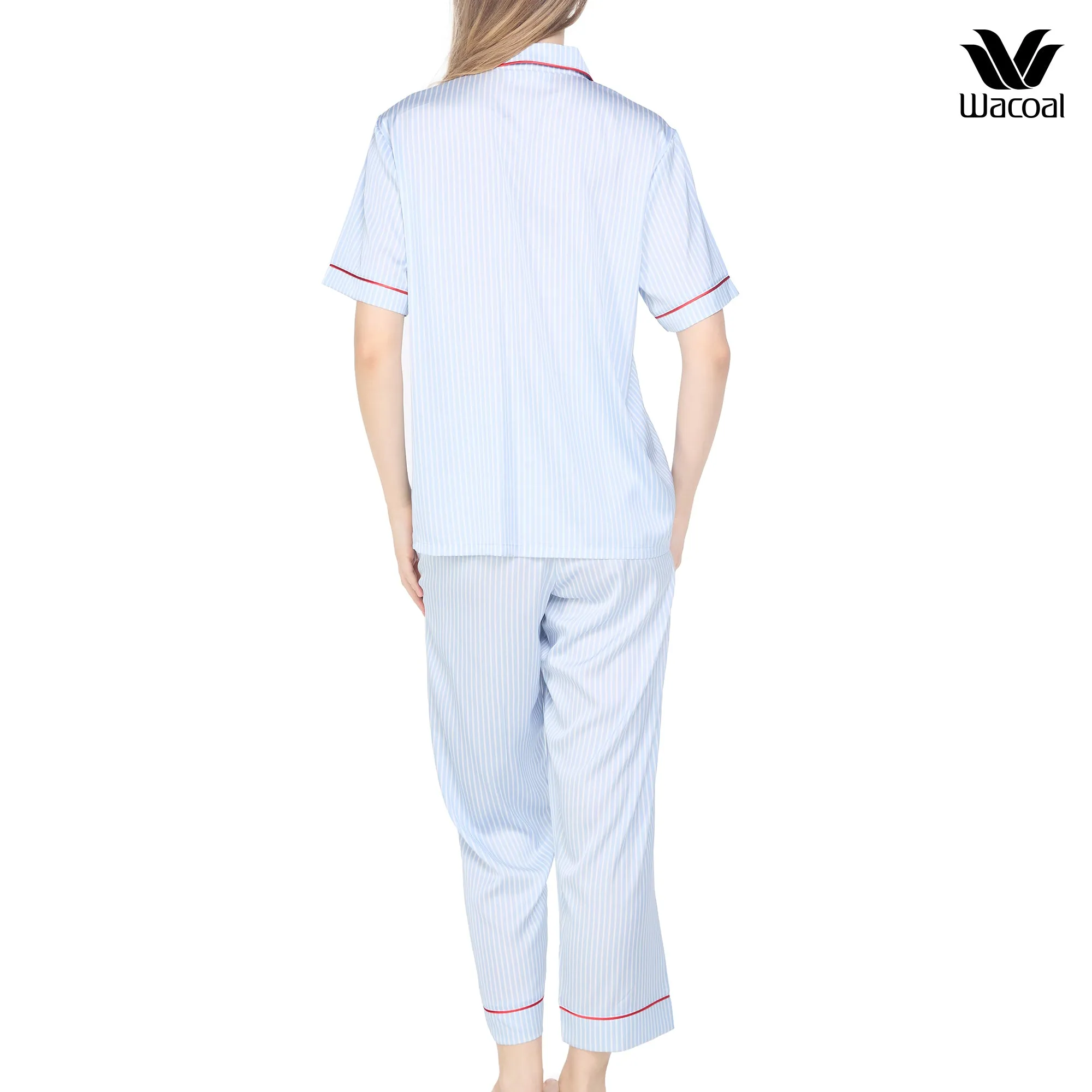 Wacoal Sleep wear ชุดนอนเสื้อแขนสั้น กางเกงขาสั้น ลายปัก Lobster รุ่น WN7E53 สีฟ้า (SX)