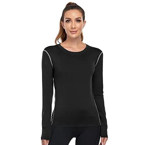 WANAYOU Women's Workout Tops Athletic Long Sleeve T Shirt Yoga Tops Gym Sports T-Shirt Activewear,2 Pack(Black/Grey),M