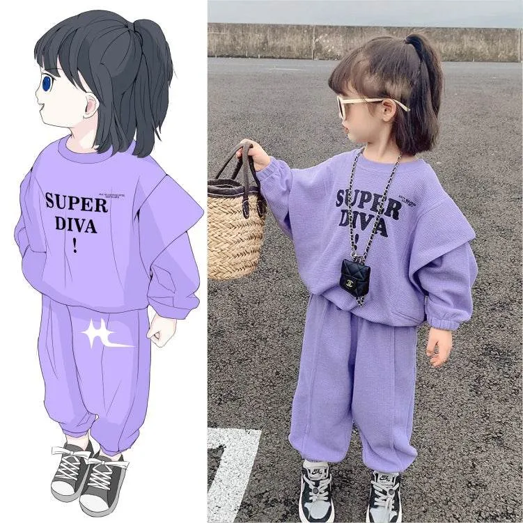 Western-style Girl Child Middle And Child Sports Two-piece Trend