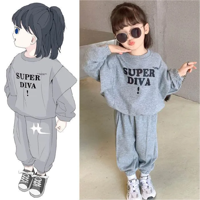 Western-style Girl Child Middle And Child Sports Two-piece Trend