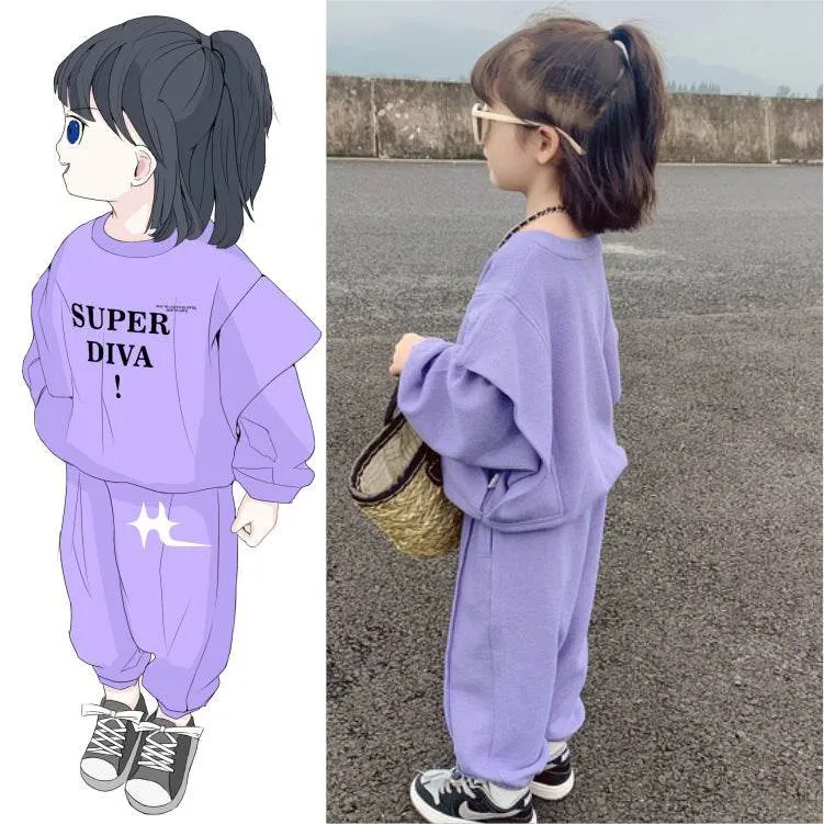 Western-style Girl Child Middle And Child Sports Two-piece Trend