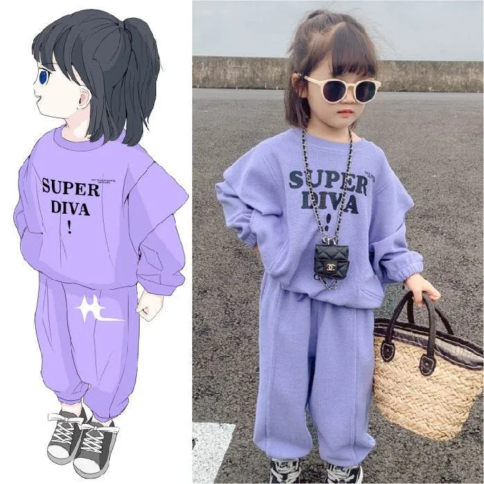 Western-style Girl Child Middle And Child Sports Two-piece Trend