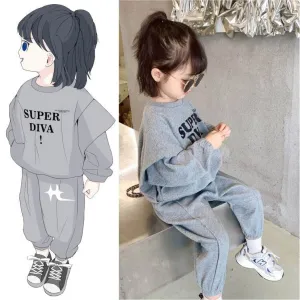 Western-style Girl Child Middle And Child Sports Two-piece Trend
