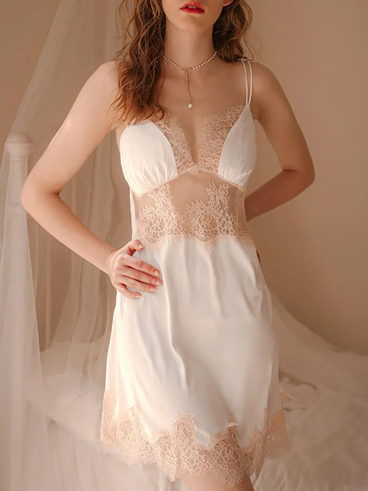 White Lace Panel Criss-Cross Back Slip