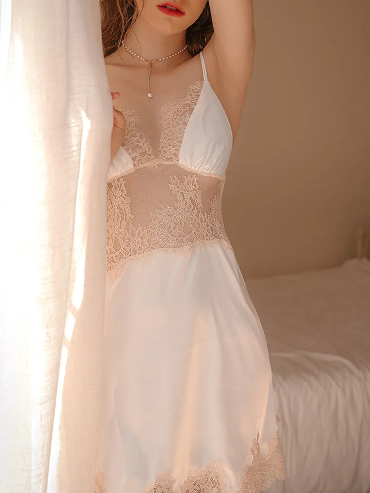 White Lace Panel Criss-Cross Back Slip
