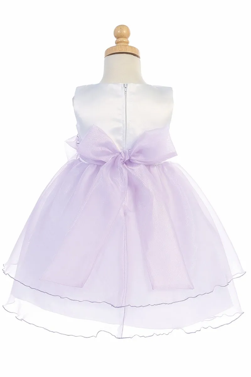 White Satin Bodice Flower Girl Dress w/ Crystal Organza Skirt - BL244-WHITE