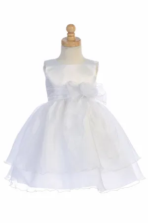 White Satin Bodice Flower Girl Dress w/ Crystal Organza Skirt - BL244-WHITE