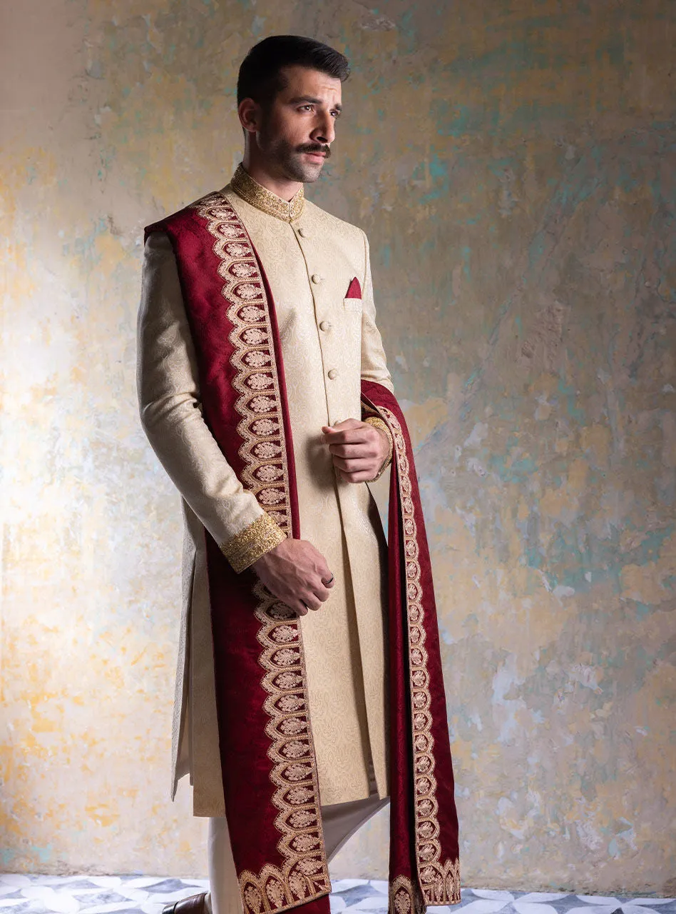 White Sherwani Shawl Dress for Pakistani Groom Dresses
