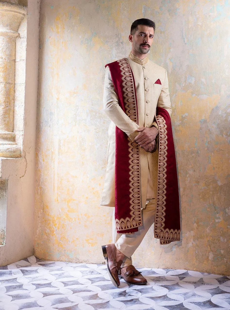 White Sherwani Shawl Dress for Pakistani Groom Dresses