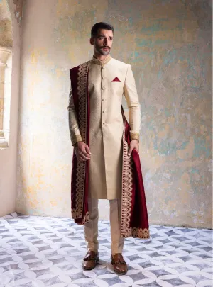 White Sherwani Shawl Dress for Pakistani Groom Dresses