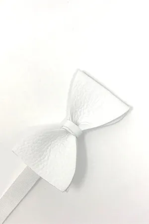 White Textured Leather Bow Tie