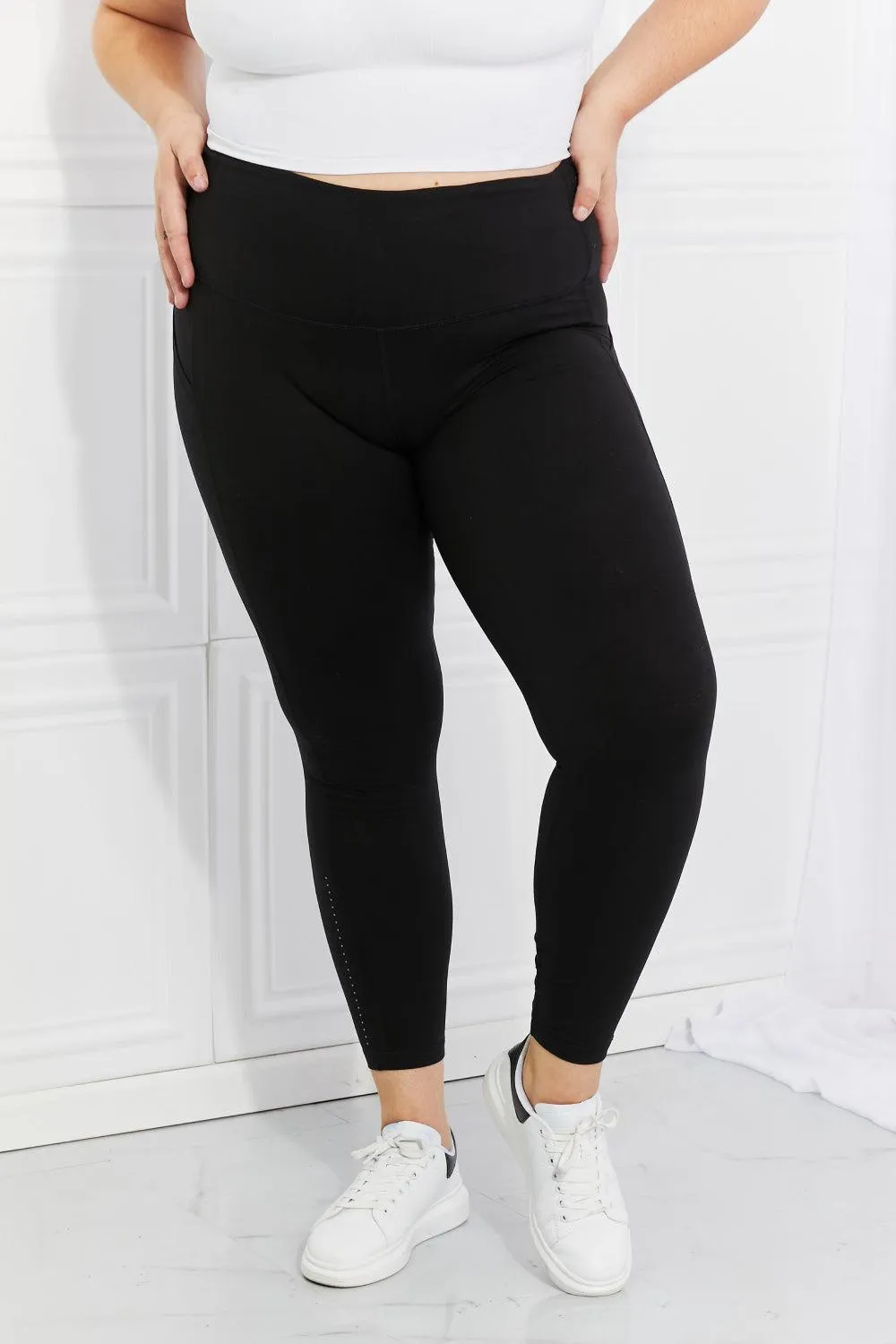 Wide Waistband Reflective Dot Black Active Leggings