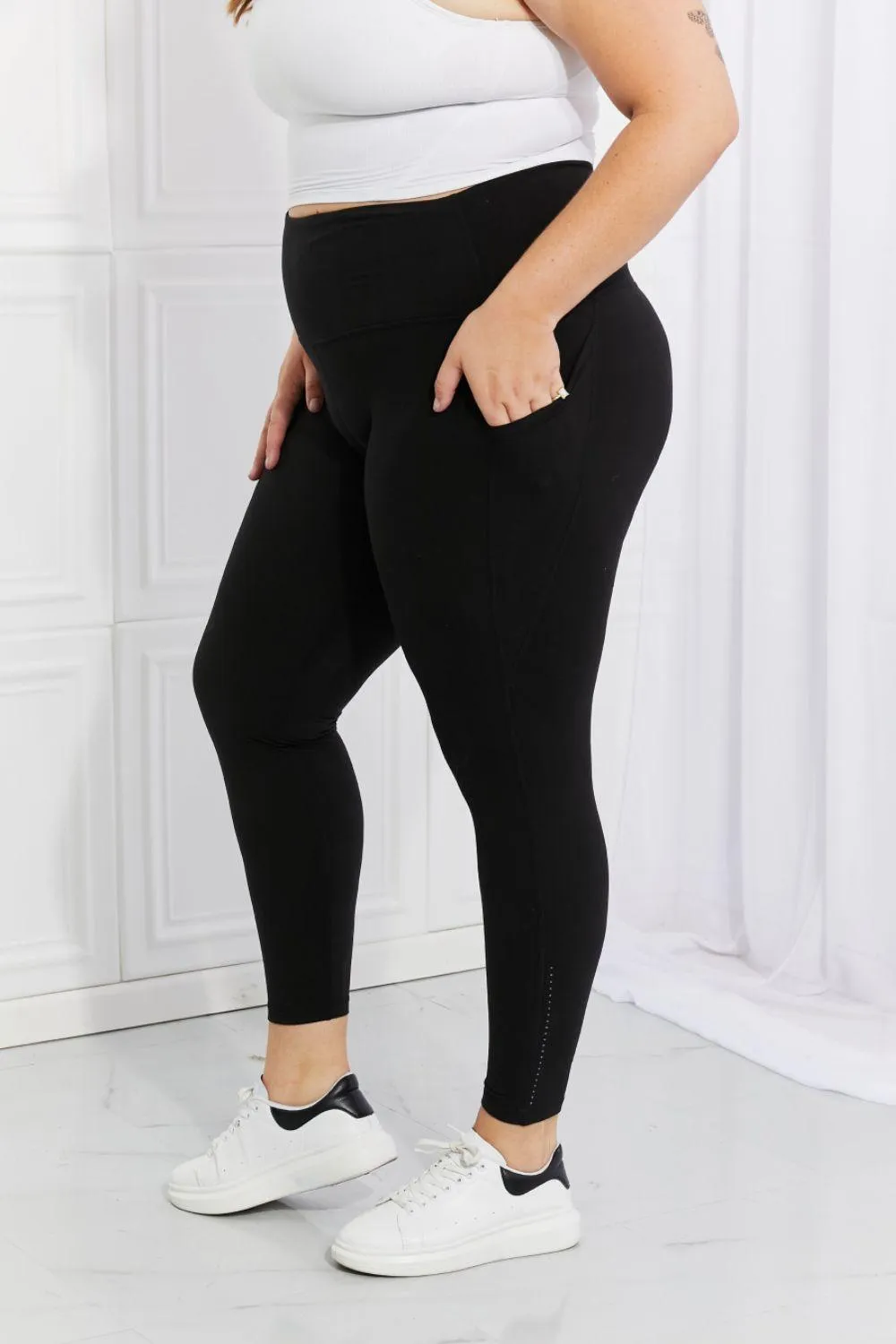 Wide Waistband Reflective Dot Black Active Leggings
