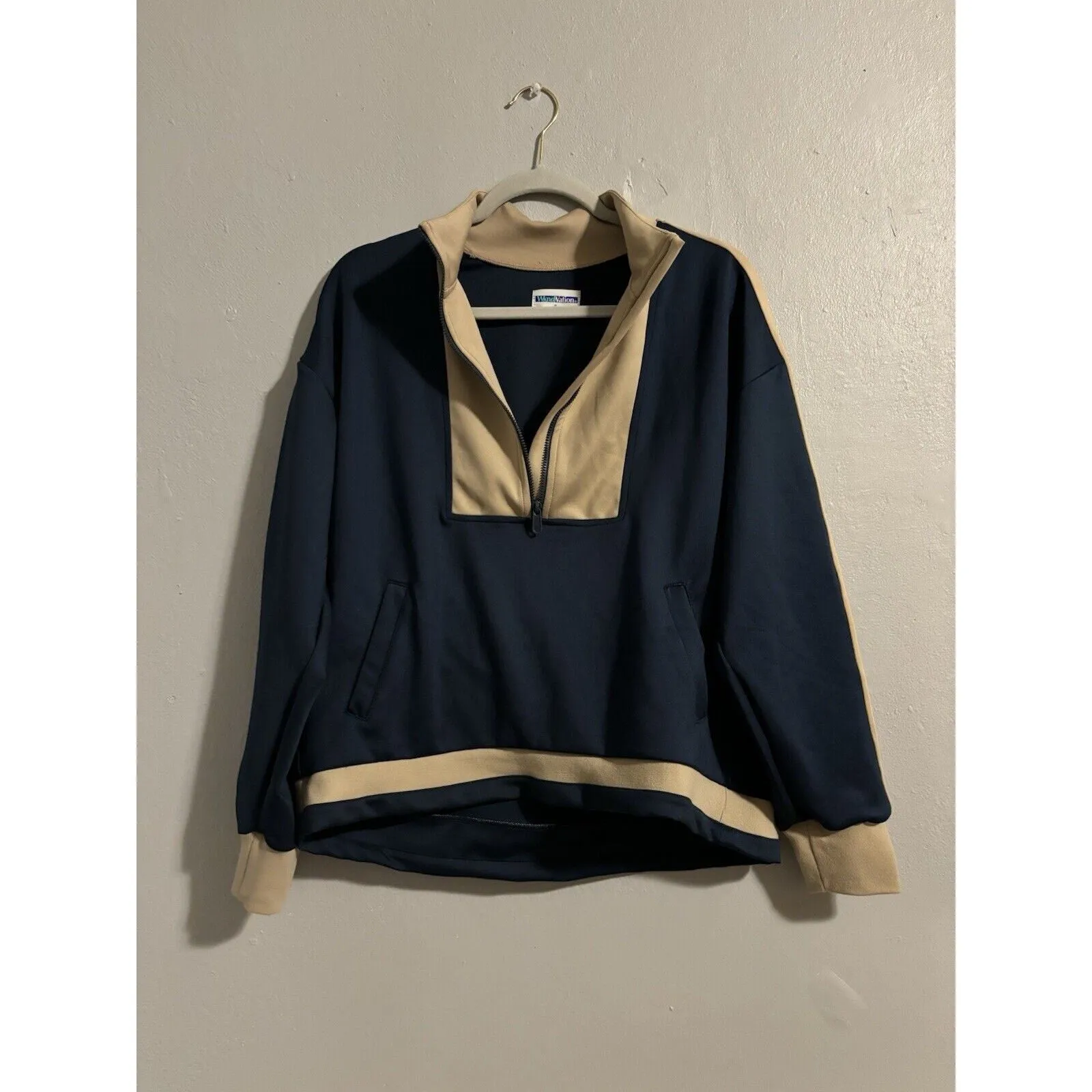 Wknd Nation Women's Two-Toned Half Zip Pullover – Blue & Cream, Size Medium