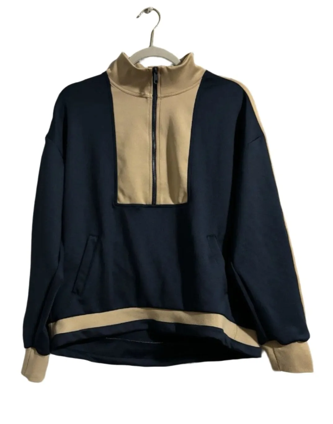 Wknd Nation Women's Two-Toned Half Zip Pullover – Blue & Cream, Size Medium