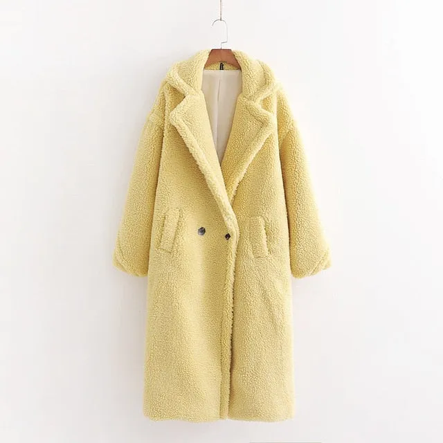 Women Beige Teddy Coat Thick Warm Cashmere Jacket