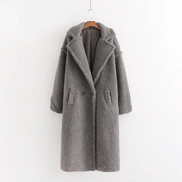 Women Beige Teddy Coat Thick Warm Cashmere Jacket