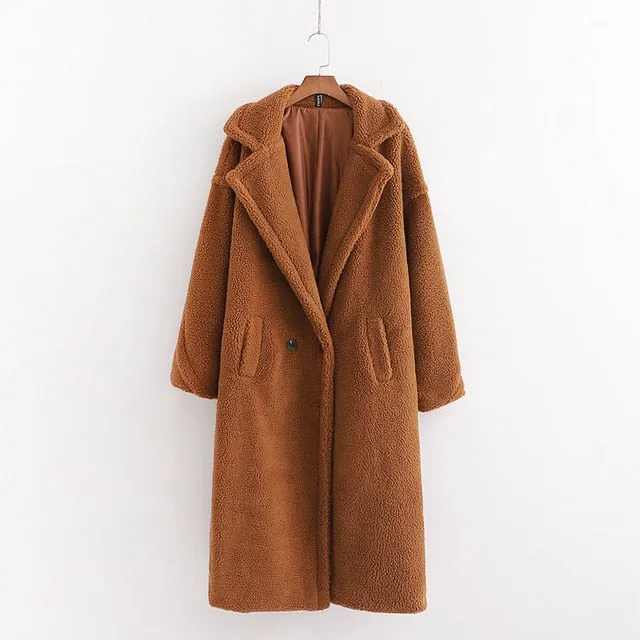 Women Beige Teddy Coat Thick Warm Cashmere Jacket