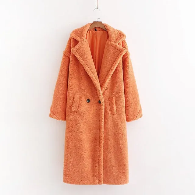 Women Beige Teddy Coat Thick Warm Cashmere Jacket