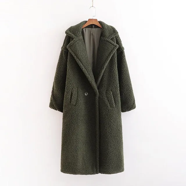 Women Beige Teddy Coat Thick Warm Cashmere Jacket
