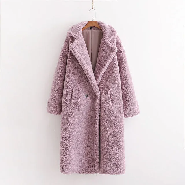 Women Beige Teddy Coat Thick Warm Cashmere Jacket