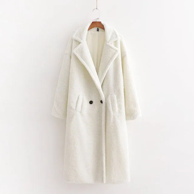 Women Beige Teddy Coat Thick Warm Cashmere Jacket