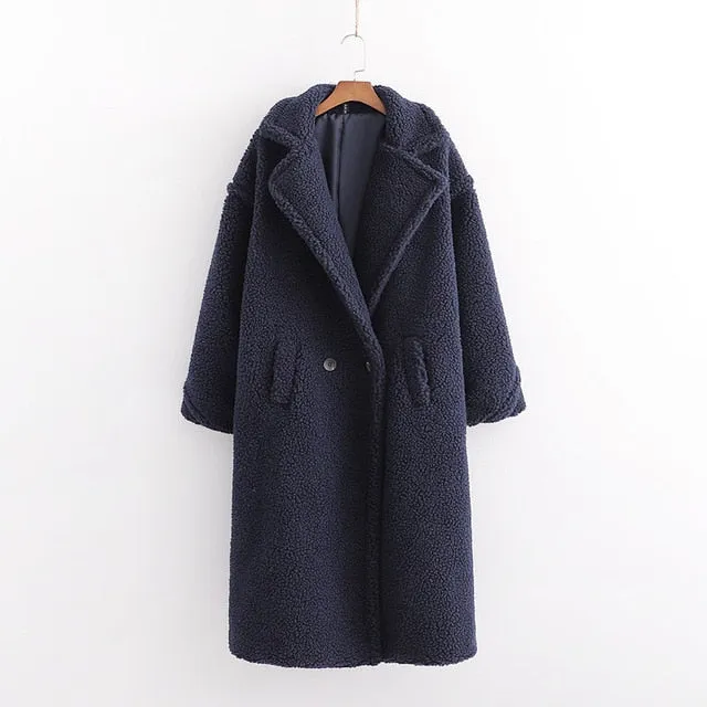 Women Beige Teddy Coat Thick Warm Cashmere Jacket