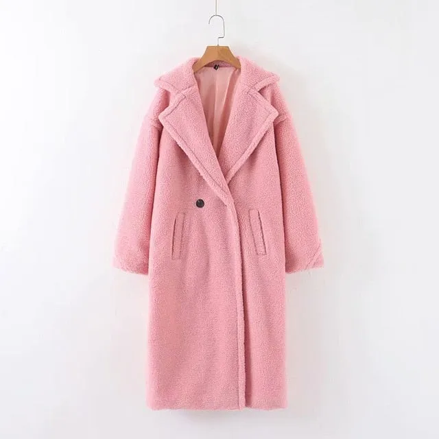 Women Beige Teddy Coat Thick Warm Cashmere Jacket